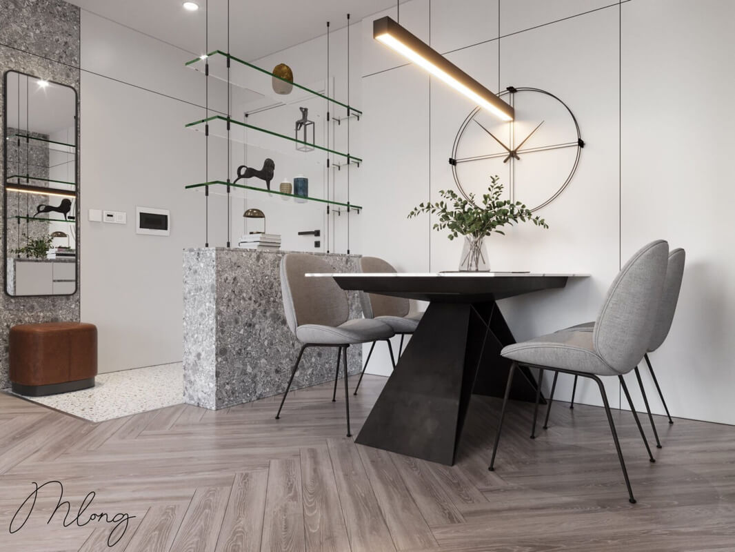  3D Living Room - Kitchen Interior By Pham Manh Long