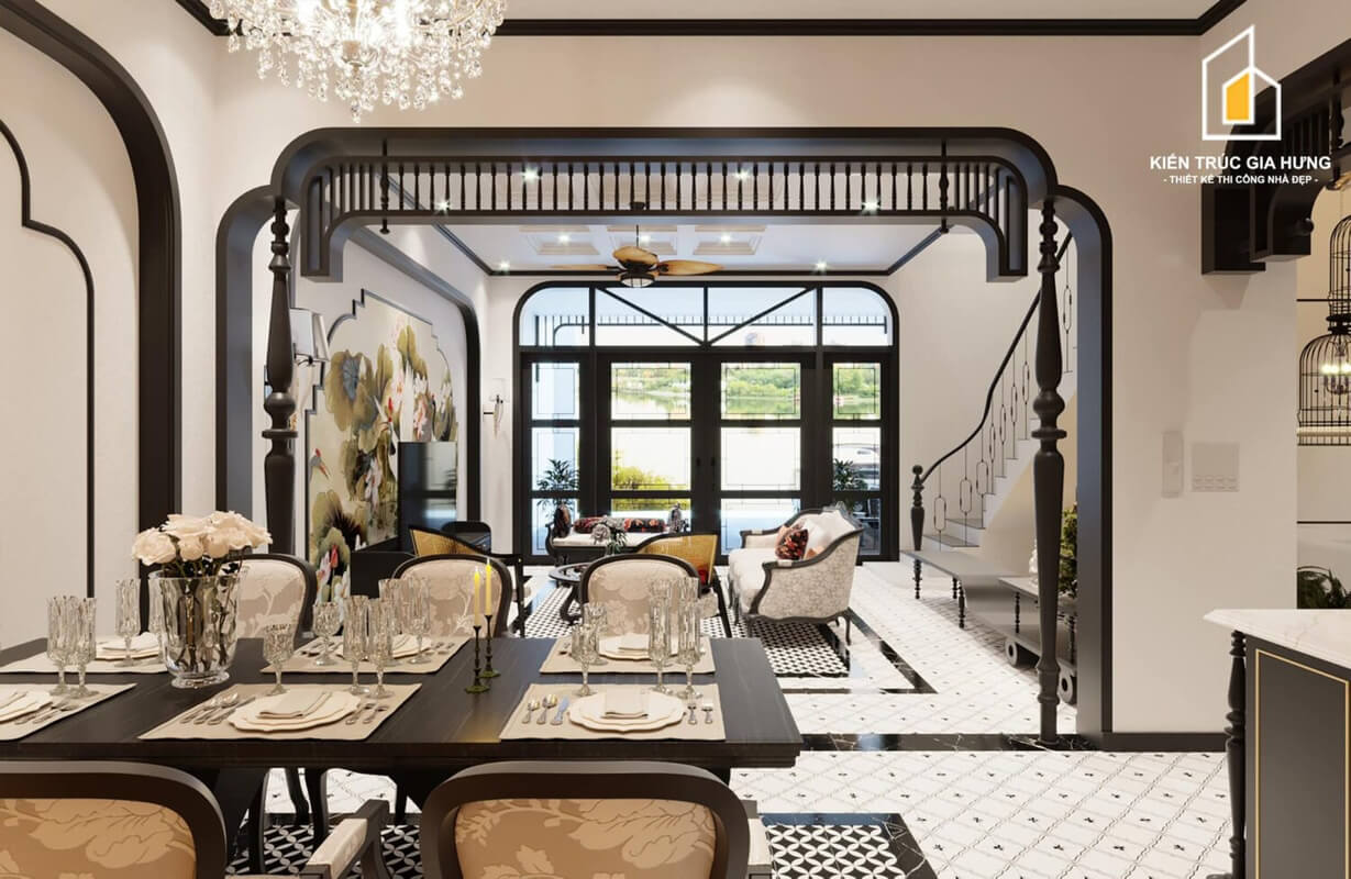  3D Indochine Living Room - Kitchen Interior By Bao An