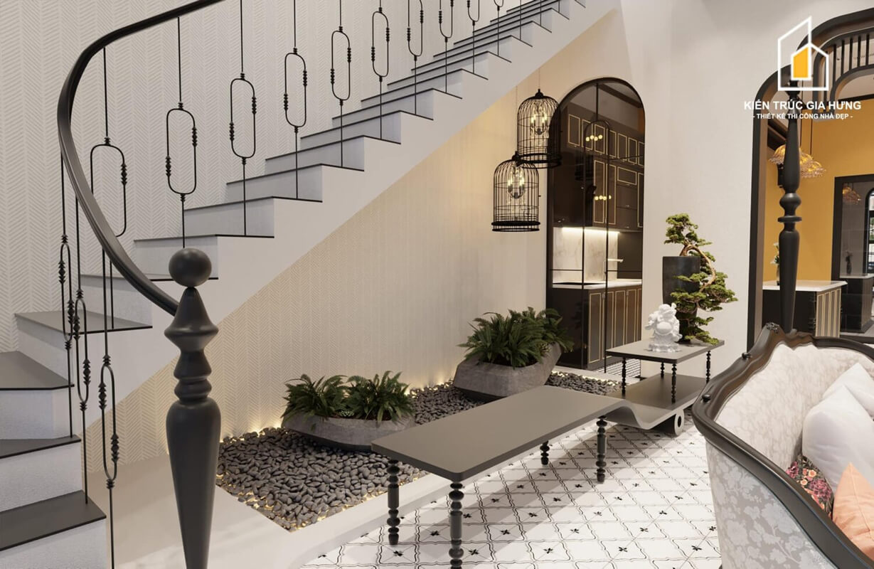 3D Indochine Living Room - Kitchen Interior By Bao An
