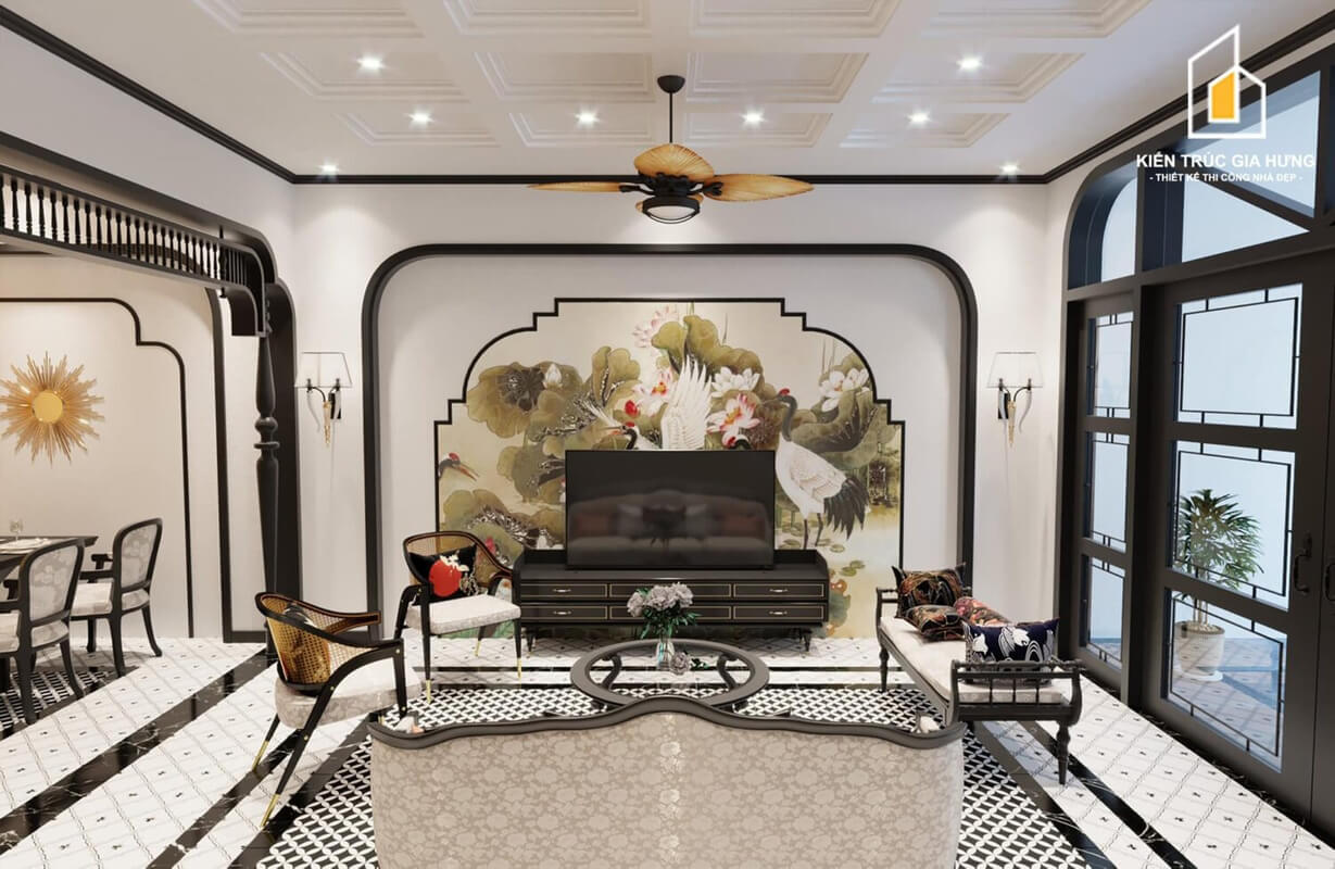  3D Indochine Living Room - Kitchen Interior By Bao An
