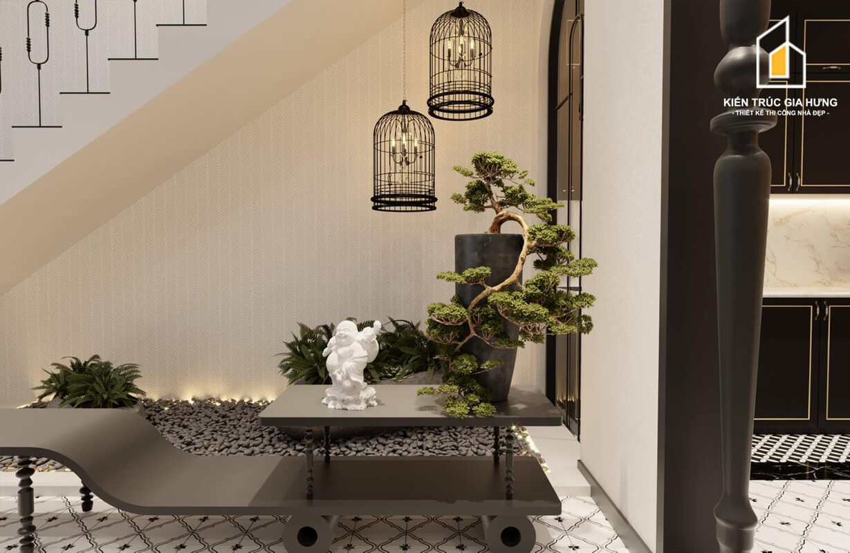  3D Indochine Living Room - Kitchen Interior By Bao An