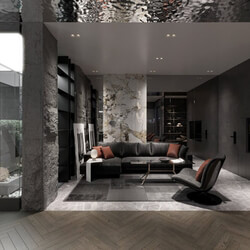  Living Room- Kitchen Interior Model By Tran Nghia 