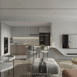  Living Room- Kitchen Interior Model By Quoc Quyen 