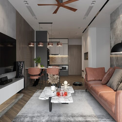  Living Room - Kitchen Interior Model By Nguyen Viet Anh 