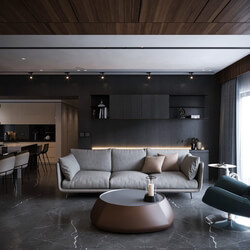  3D Living Room- Kitchen Interior Scene Model by Mai Long 