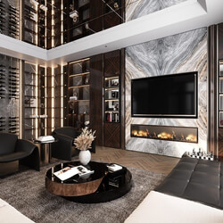 13192. 3D Living Room - Kitchen Interior Model Download by Nguyen Huu Cong 