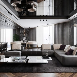  Living Room- Kitchen Interior Model By Hoang Phuong 