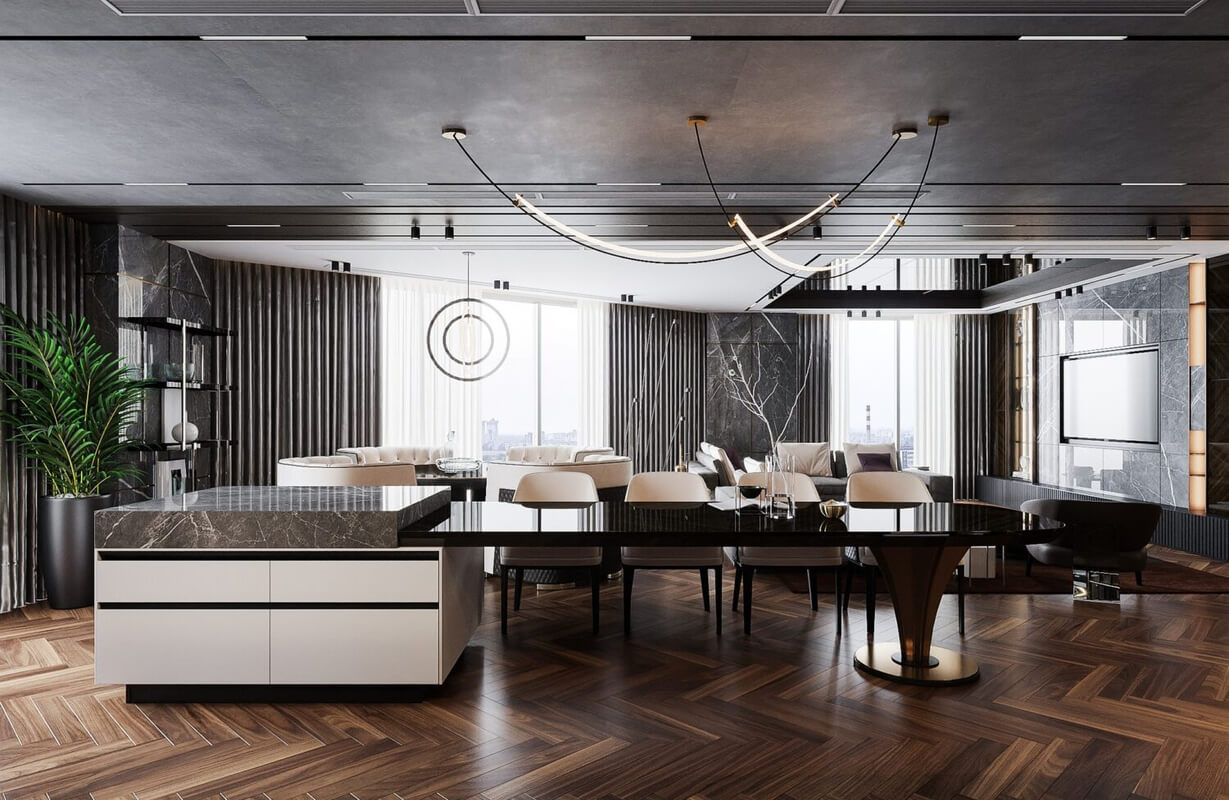  Living Room- Kitchen Interior Model By Hoang Phuong
