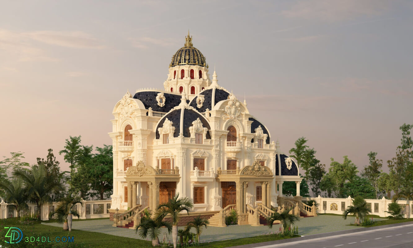 3D Exterior Neoclassical architecture Scene File 3dsmax by Ga Con