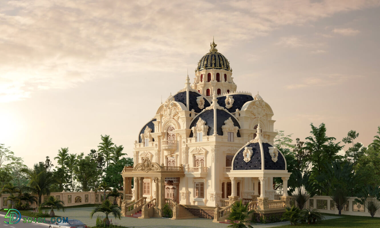 3D Exterior Neoclassical architecture Scene File 3dsmax by Ga Con