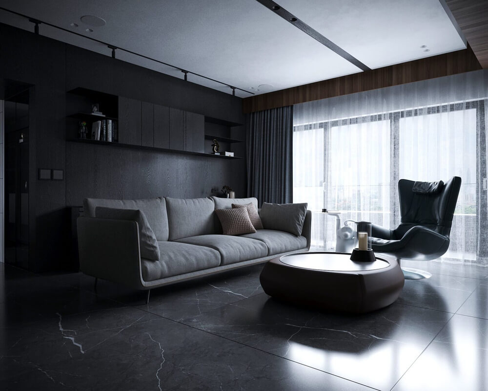  3D Living Room - Kitchen Interior By Mai Long