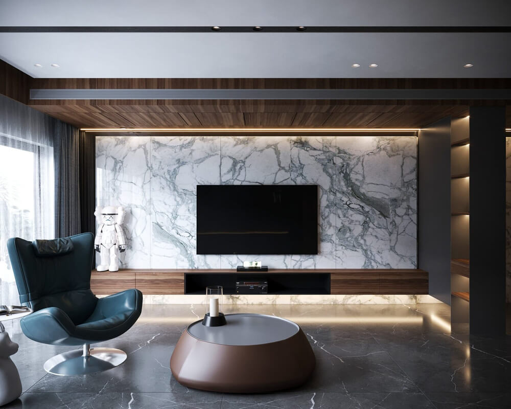 3D Living Room - Kitchen Interior By Mai Long