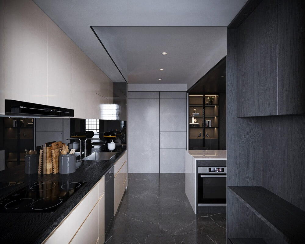  3D Living Room - Kitchen Interior By Mai Long