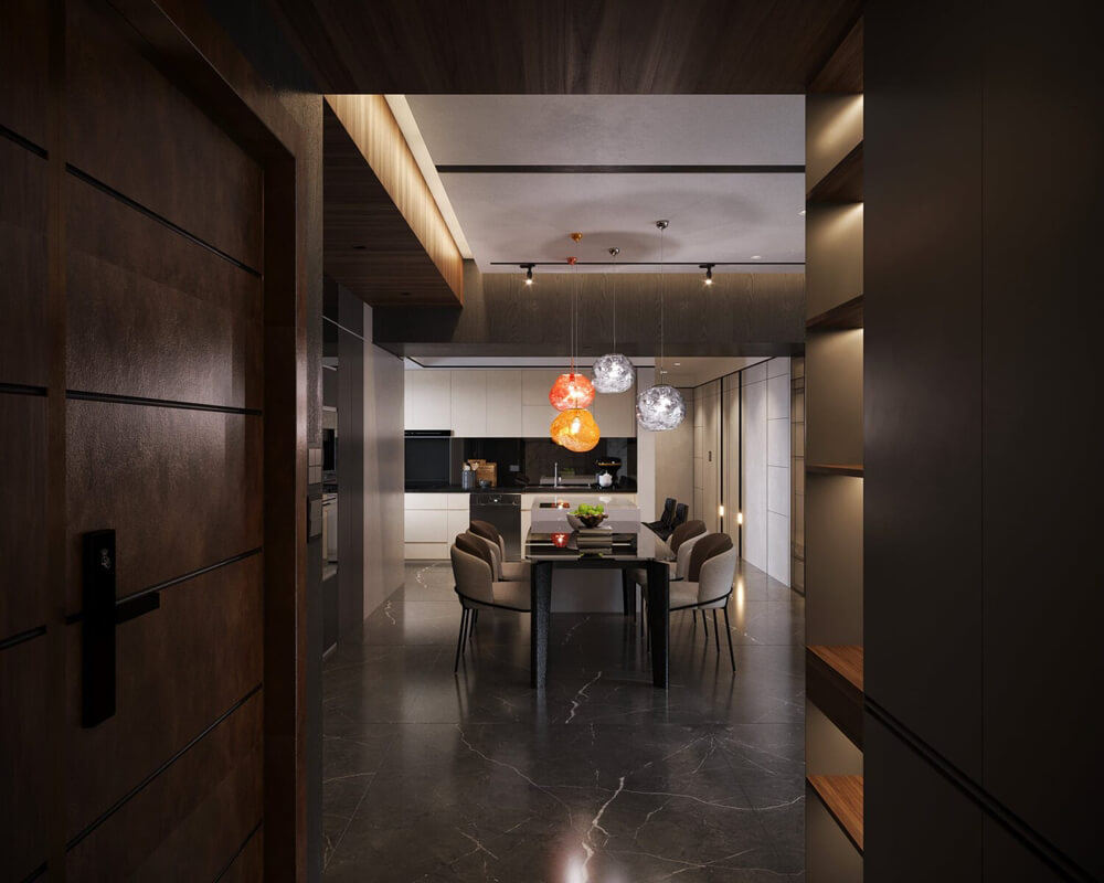  3D Living Room - Kitchen Interior By Mai Long
