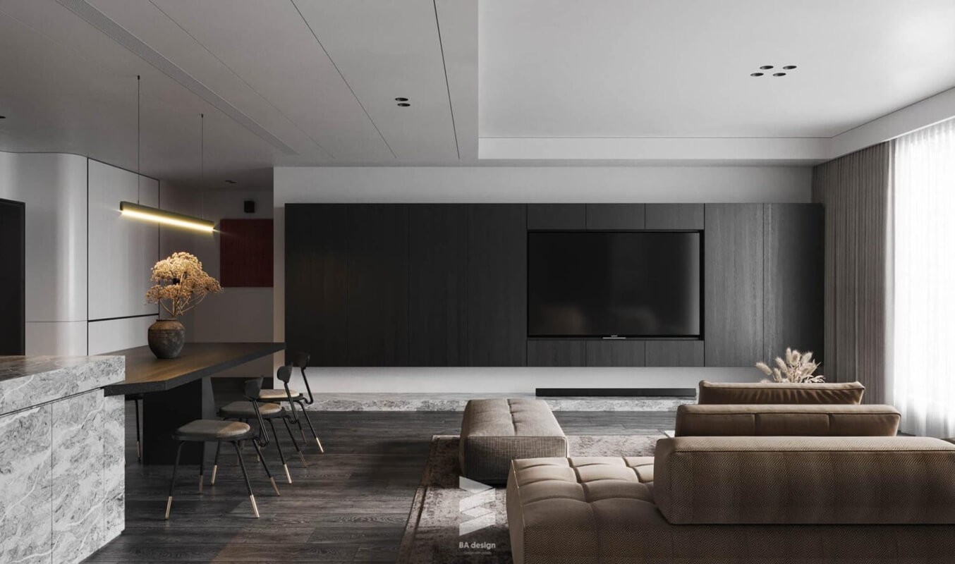  Living Room- Kitchen Interior Model By Tu Dinh Huong