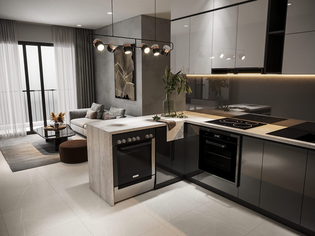  Living Room- Kitchen Interior Model By Bui Khong Bay