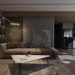  3D Living Room - Kitchen Interior By Dat Hip 