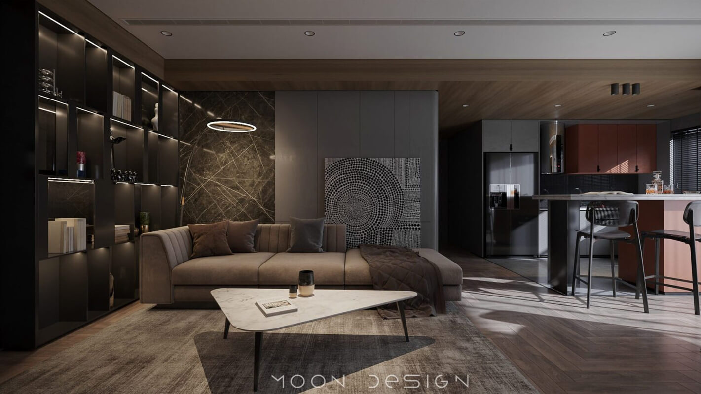  3D Living Room - Kitchen Interior By Dat Hip