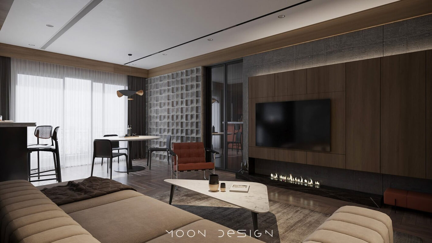  3D Living Room - Kitchen Interior By Dat Hip