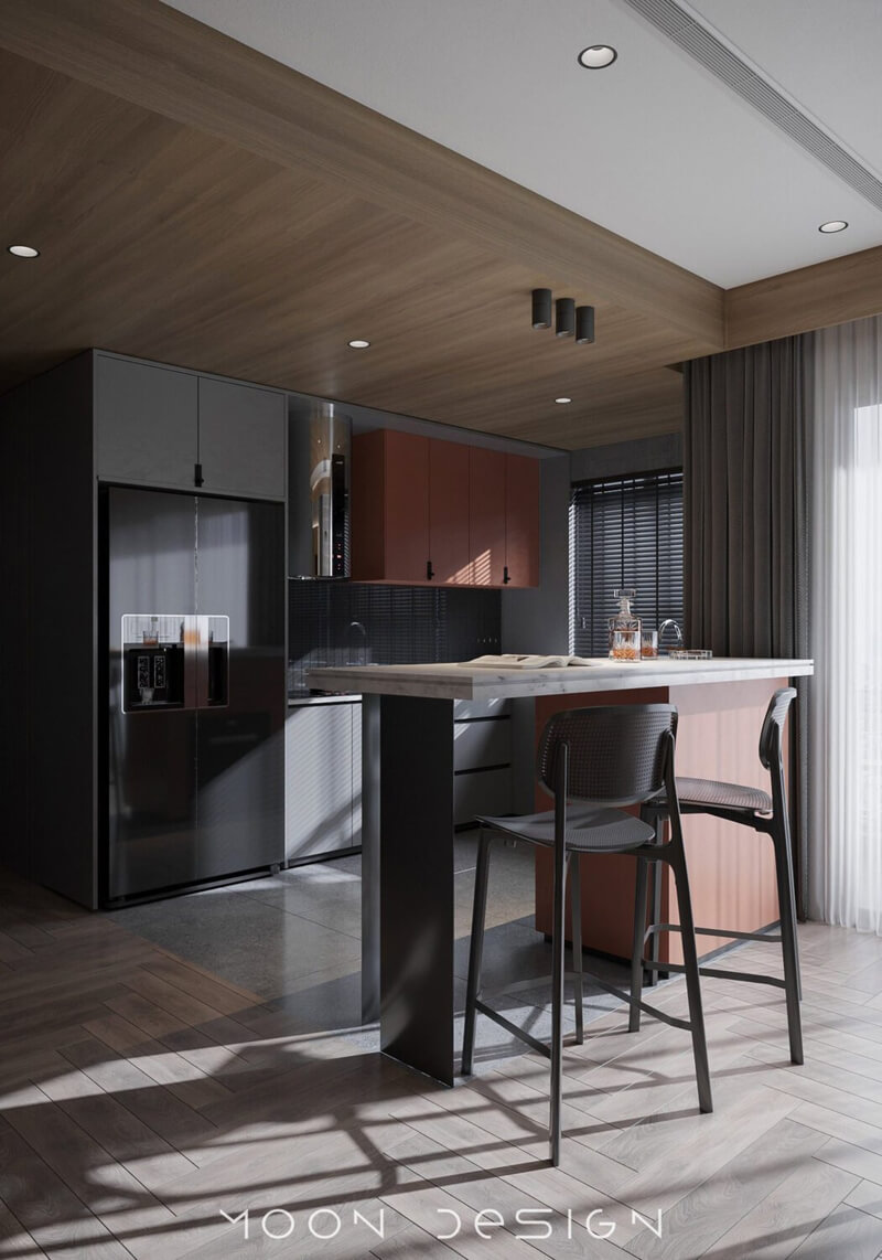  3D Living Room - Kitchen Interior By Dat Hip