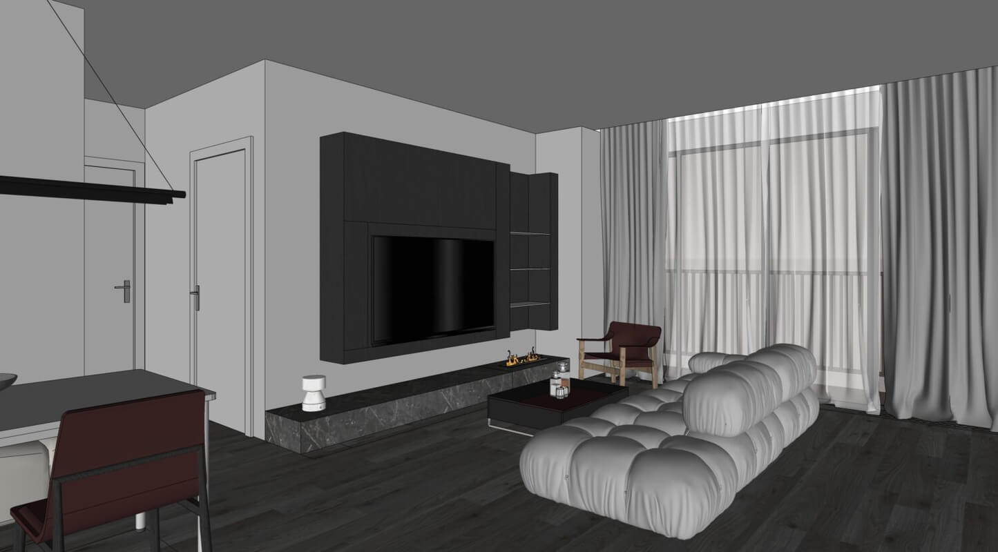 Living Room- Kitchen Interior Model By Nguyen Hanh Nhi