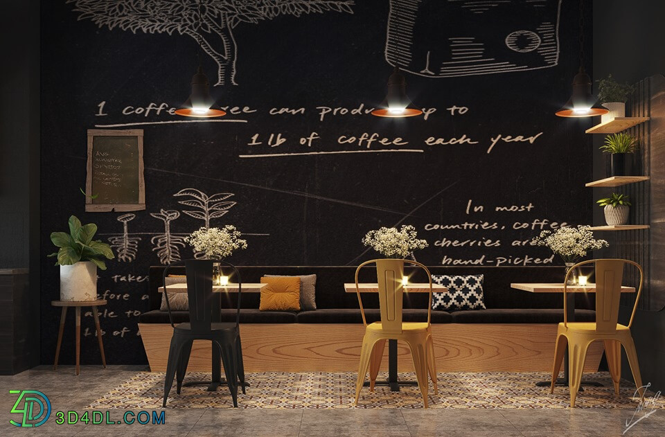 3D Model Interior Coffee 3 Scenes File 3dsmax by DoanHaiTrung 