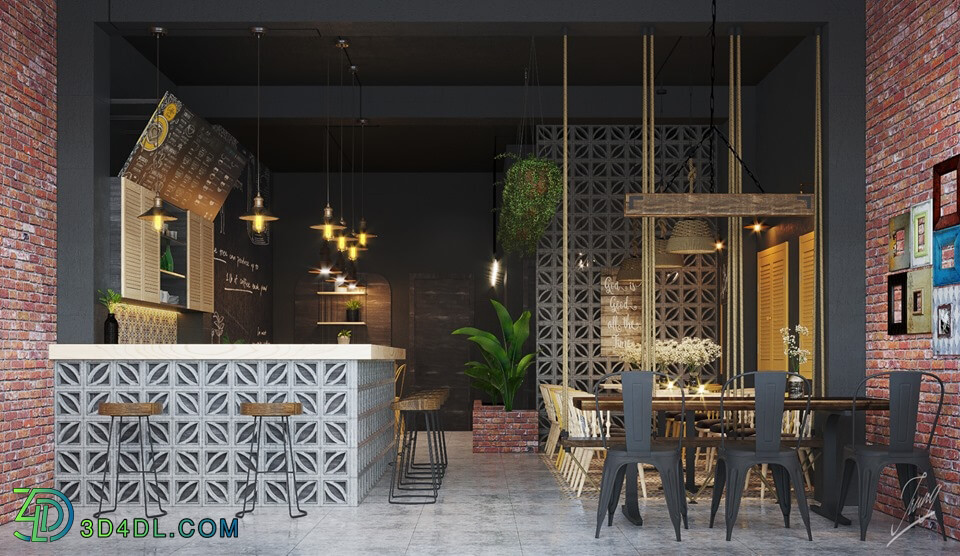 3D Model Interior Coffee 3 Scenes File 3dsmax by DoanHaiTrung 