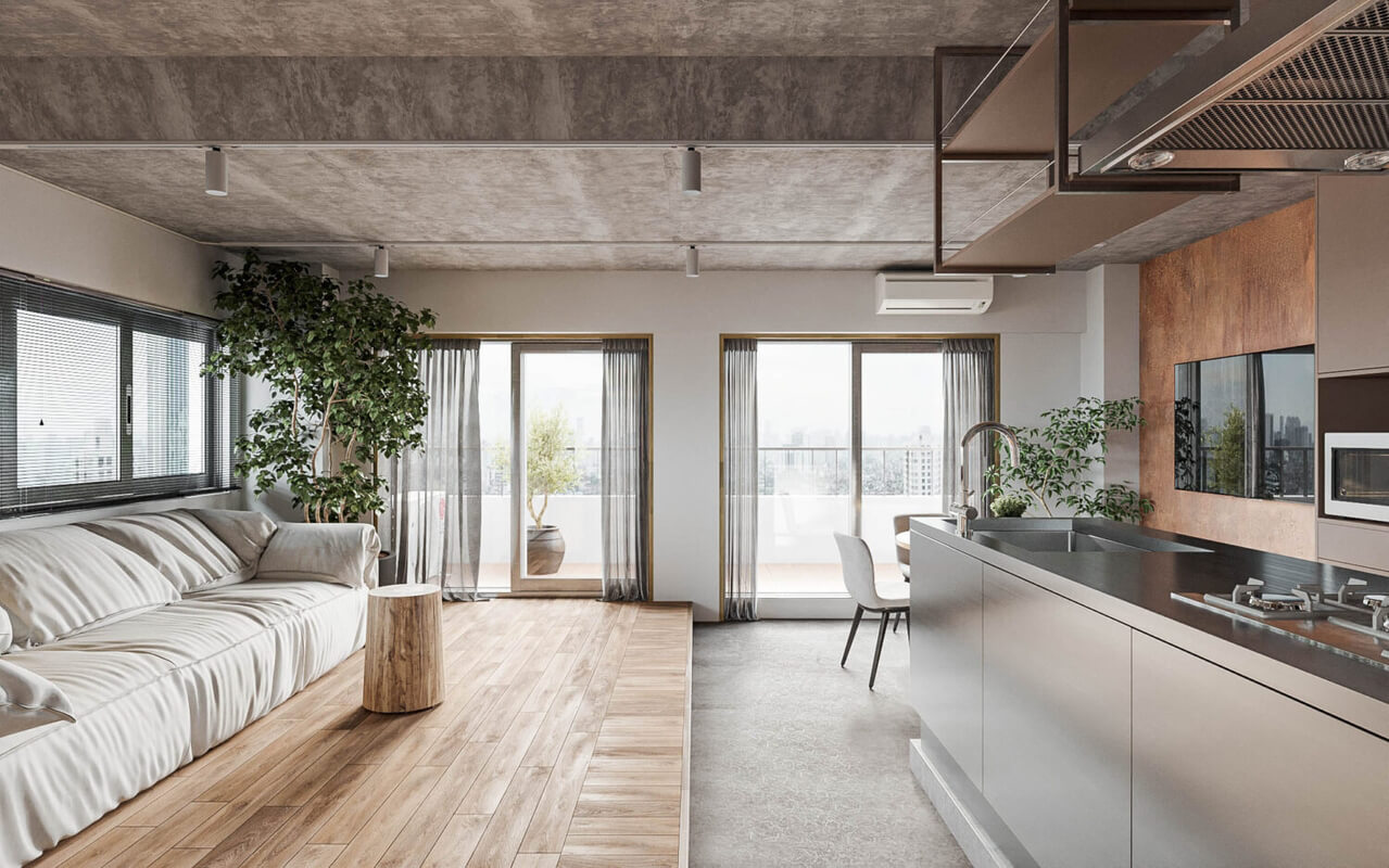  Interior Living Room - Kitchen Model By Le Hai