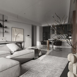  Living Room- Kitchen Interior Model By Tran Nghia 