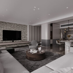  Living Room - Kitchen Interior Model by Pham Ngoc Truong 