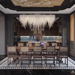  3D Indochine Living Room - Kitchen Interior By Anh Tehu 