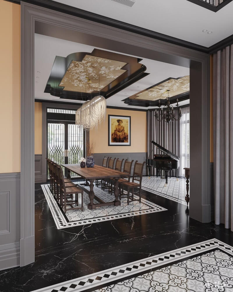  3D Indochine Living Room - Kitchen Interior By Anh Tehu