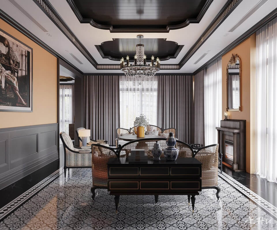  3D Indochine Living Room - Kitchen Interior By Anh Tehu