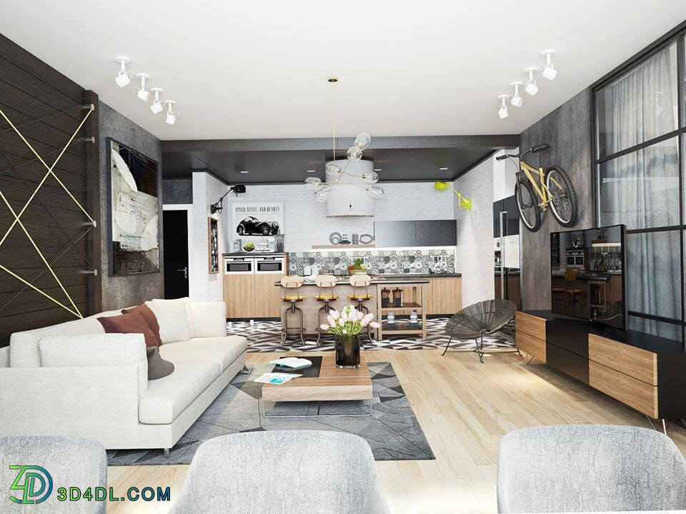 3D Interior Kitchen- Livingroom 48 Scene 3dsmax By PeaHouse 