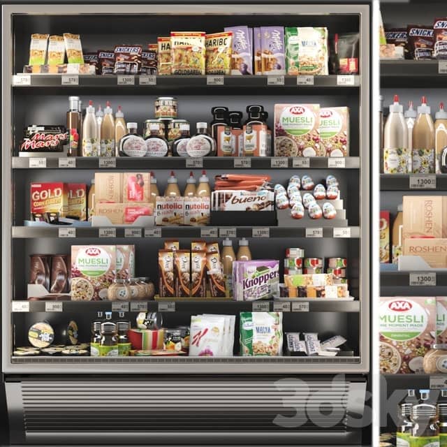 Showcase in a supermarket with sweets cereals and snacks 3 3D Models