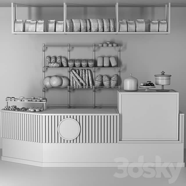 Coffee point in loft style with a showcase with desserts and fresh pastries 3D Models