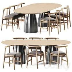 Table Chair Wooden Burin Table by Viccarbe and Chair Emilia by Meridiani 