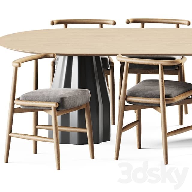 Table Chair Wooden Burin Table by Viccarbe and Chair Emilia by Meridiani