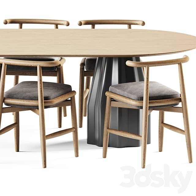 Table Chair Wooden Burin Table by Viccarbe and Chair Emilia by Meridiani