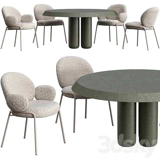 Dining table Cimento Giudecca and chair Freifrau Nana Table Chair 3D Models
