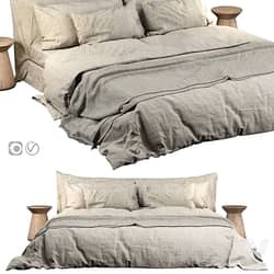 Neutral Colored Cozy Bed with Zara Home Linen Bedding Bed 3D Models 