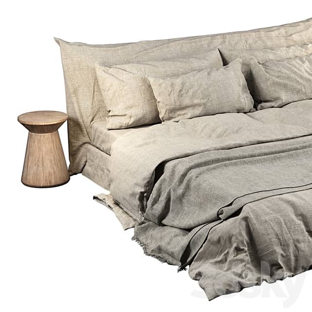 Neutral Colored Cozy Bed with Zara Home Linen Bedding Bed 3D Models