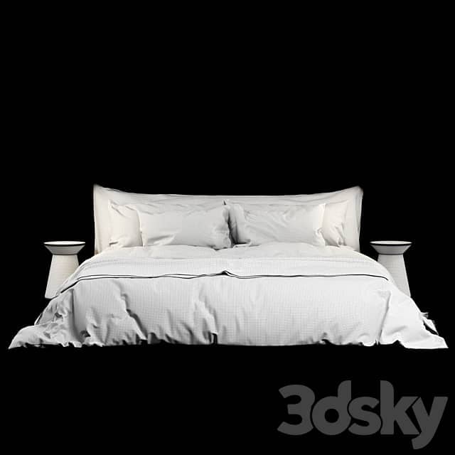 Neutral Colored Cozy Bed with Zara Home Linen Bedding Bed 3D Models