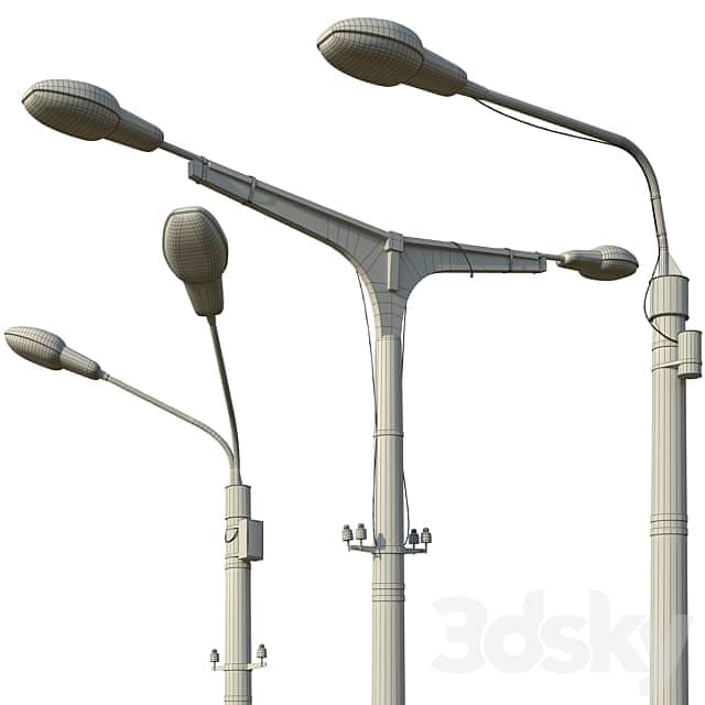 Lamppost set of 3 poles 3D Models