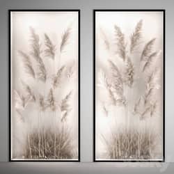Phytomodule, phytobox and a vertical garden of dried flowers in a niche behind translucent glass cortaderium. Bouquet 282. 