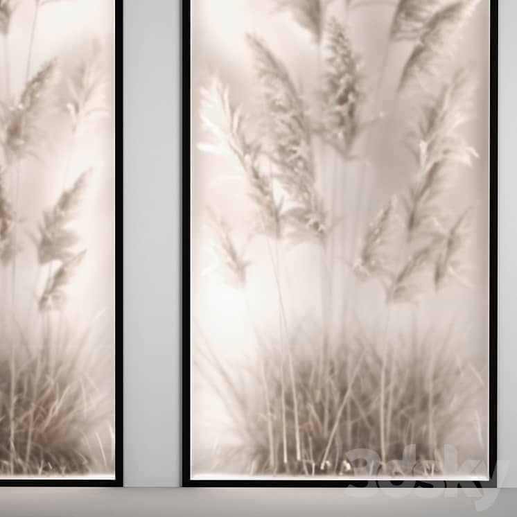 Phytomodule, phytobox and a vertical garden of dried flowers in a niche behind translucent glass cortaderium. Bouquet 282.
