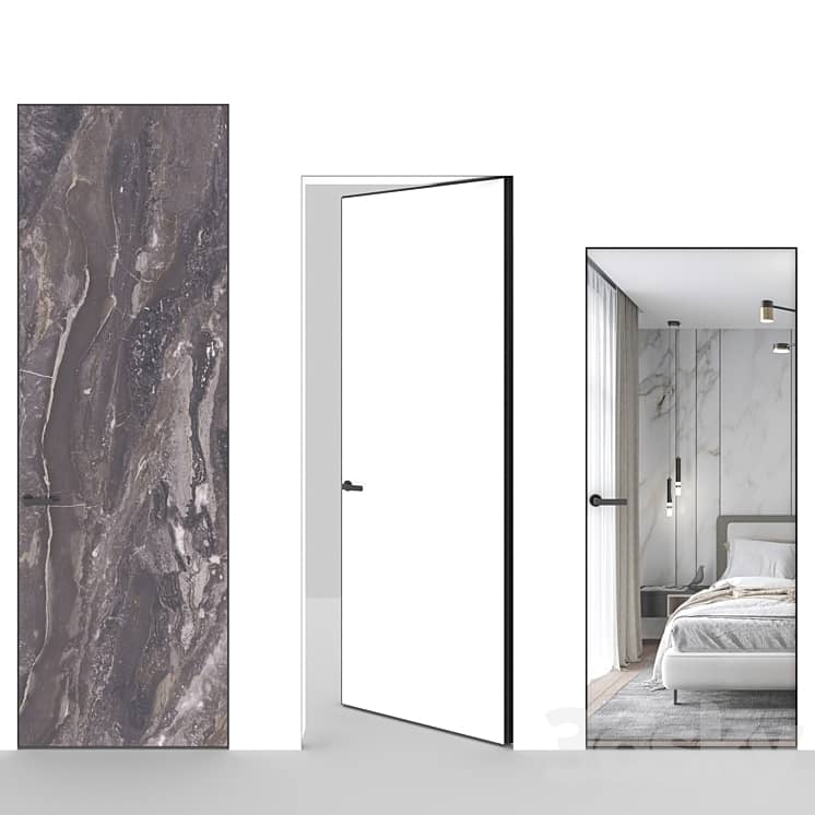 OM Doors INVISIBLE DOORS porcelain stoneware, mirror on a wooden frame with aluminum edge