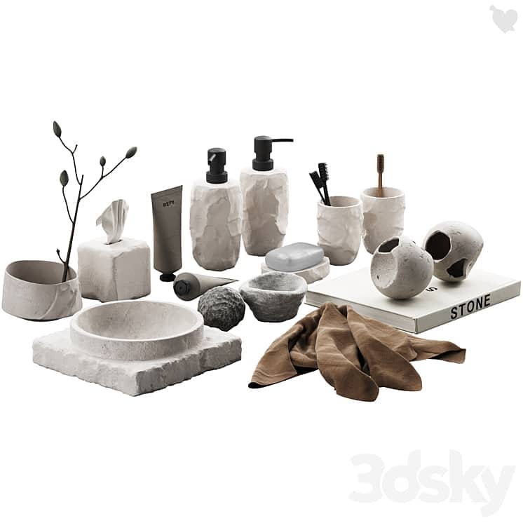 488 bathroom decorative set 04 cracked concrete accessories 01