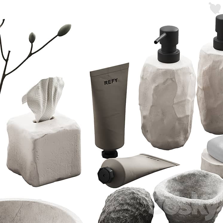 488 bathroom decorative set 04 cracked concrete accessories 01