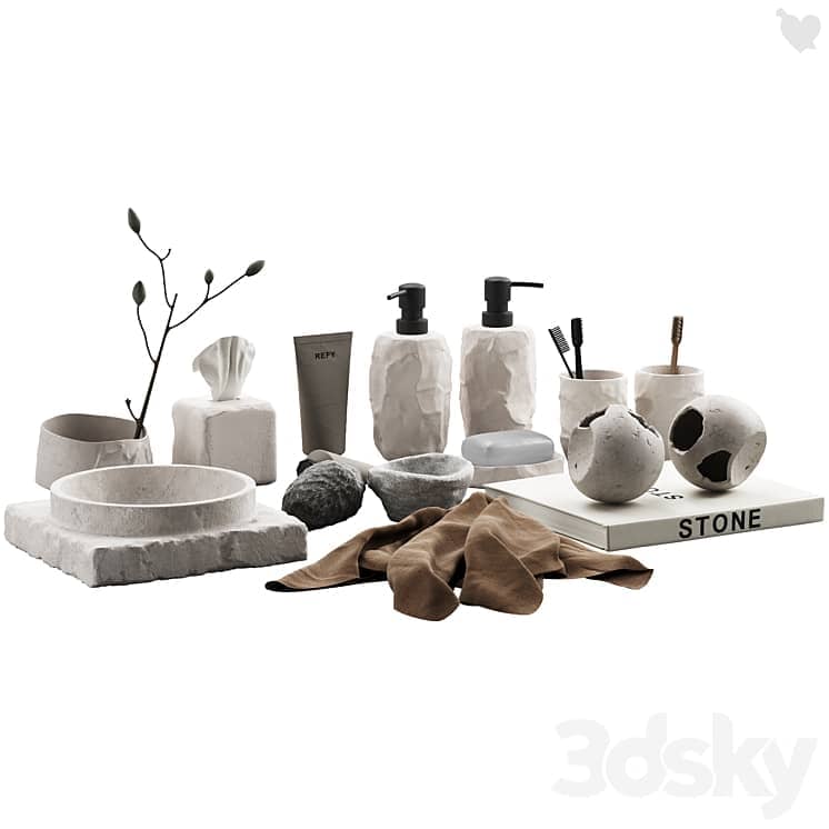 488 bathroom decorative set 04 cracked concrete accessories 01